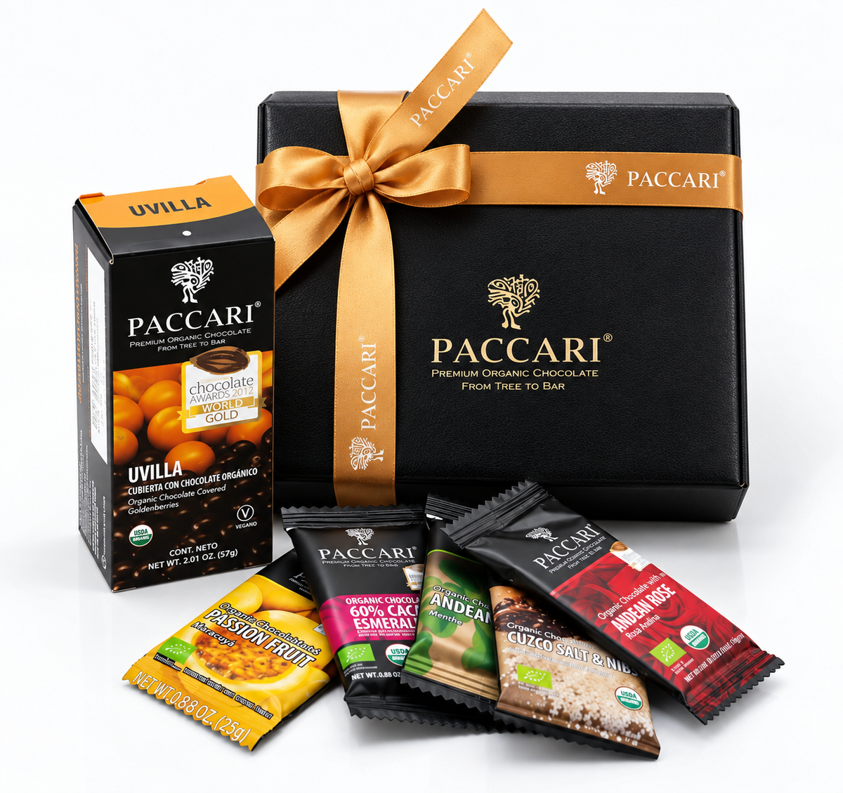 Leather Gift Box with 5 Mini Bars and 1 Chocolate-Covered Fruit: A Premium Gift in Ecuador